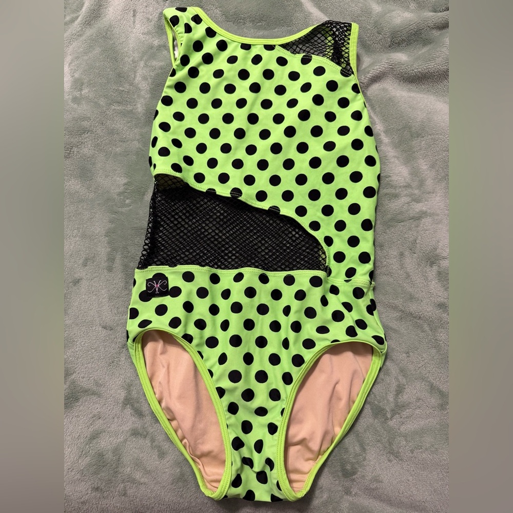Kandi Kouture Green Polka Dot Leotard with Mesh TXS